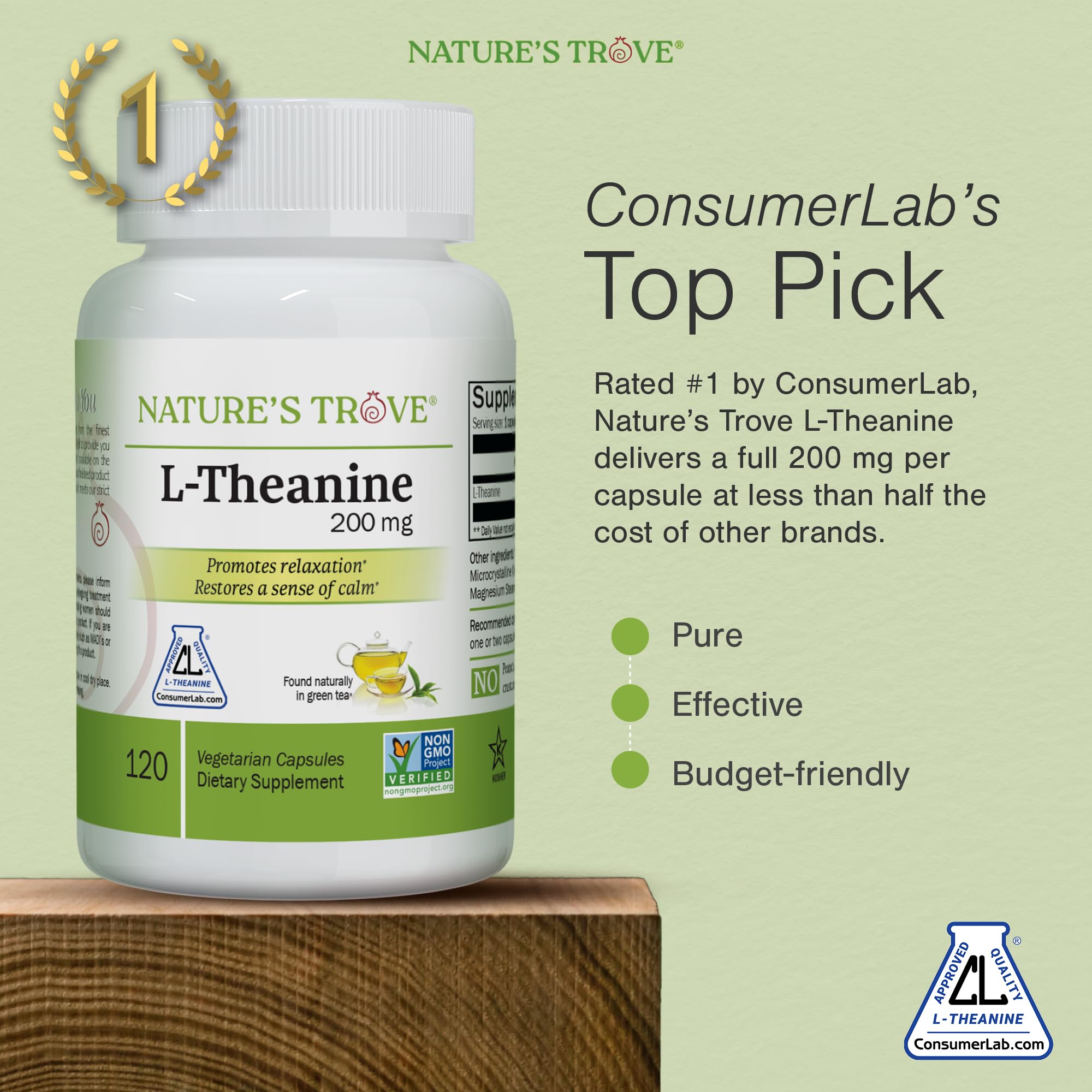 Nature's Trove L-Theanine 200mg 120 Vegetarian Capsules