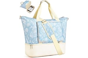 UNIQUEBELLA Weekender Bag for Women Travel, Large Sports Travel Duffel Bag with Shoe Compartment Lightweight Foldable Carry On Overnight Tote with Trolley Sleeve for Camping, Gym, Beach and Vacation