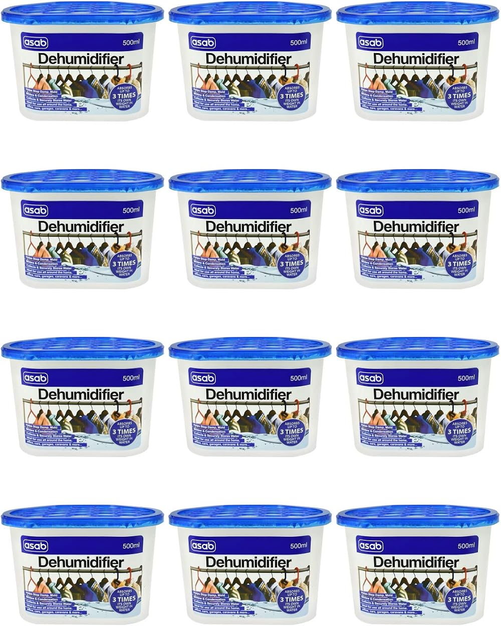 ASAB Desiccant Dehumidifier 12 Packs Home Wardrobe Moisture Absorber Damp