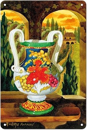 Amazon Co Jp 22cm X 30cmヴィンテージハワイアンティンサイン ビューの花瓶 トスカーナ イタリア イタリアンヴィラ オリジナルの水彩画からのもの によって作成された ロビン アルトマン ホーム キッチン