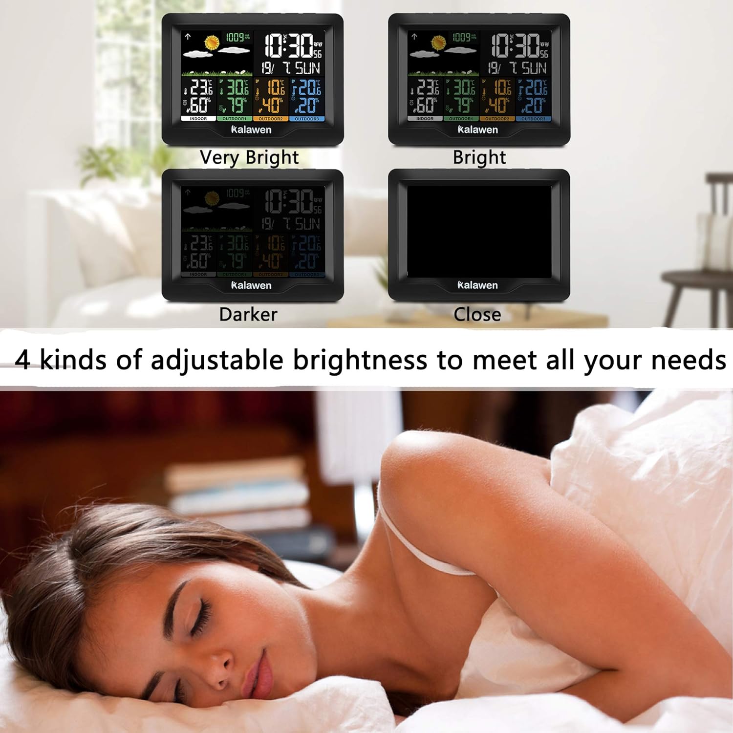 Kalawen Weather Station Wireless Indoor Outdoor Thermometer Multiple Sensors, Color Display Digital Weather Forecast Stations Thermometer with Alarm Clock, Humidity Temperature Monitor Barometer : Garden & Outdoor
