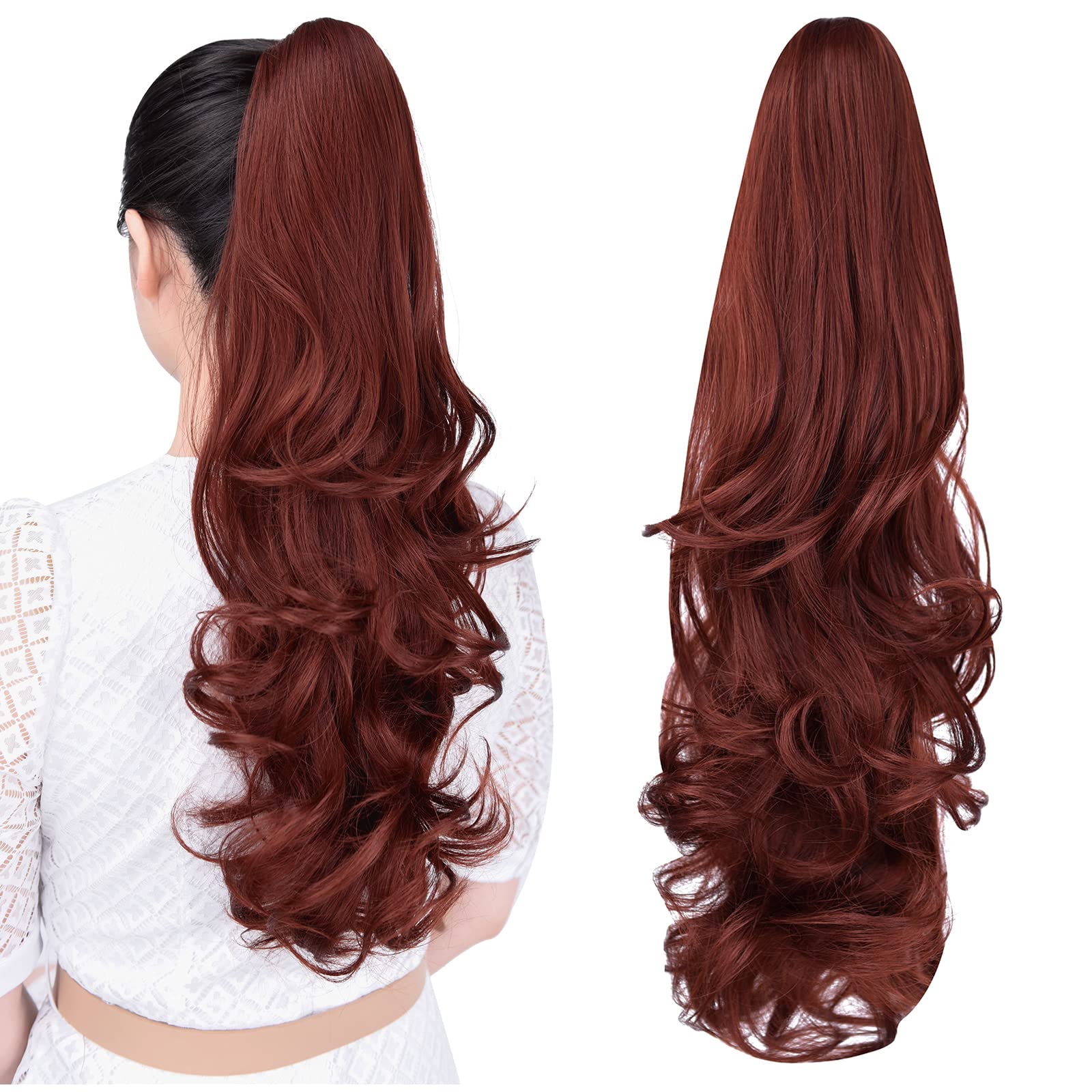 Photo 1 of ShulaSHOP ponytail extension,22" claw clip hair extensions ponytail Long curly hair ponytail Extension Natural Looking Synthetic Hairpiece for Women Auburn