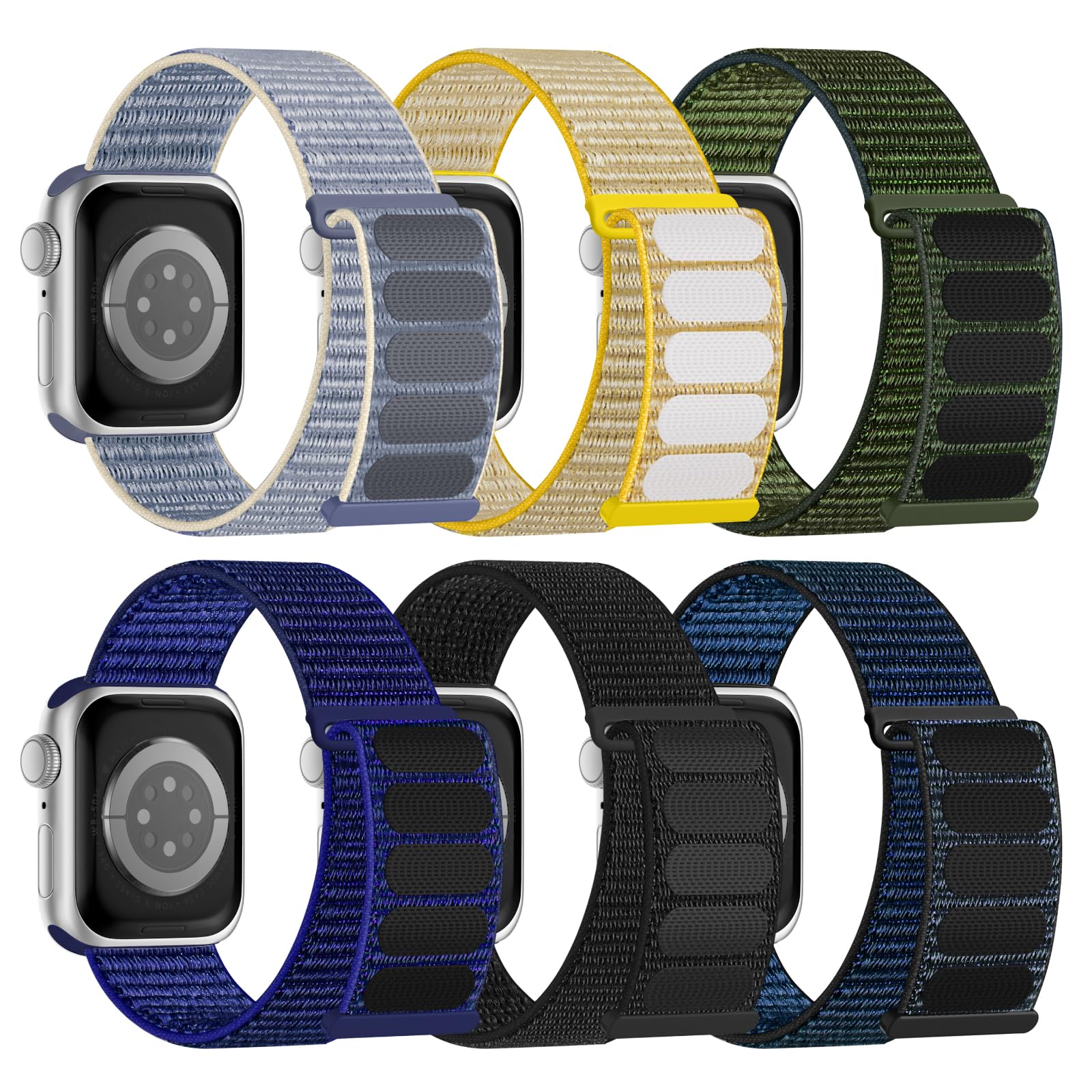 Photo 1 of 6 Pack Sport Nylon Loop Band Compatible with Apple Watch Band 38mm 40mm 41mm 42mm 44mm 45mm 46mm 49mm for Women Men, Adjustable Breathable Braided Straps for iWatch Series 11/10/9/8/7/6/5/4/3/SE/Ultra