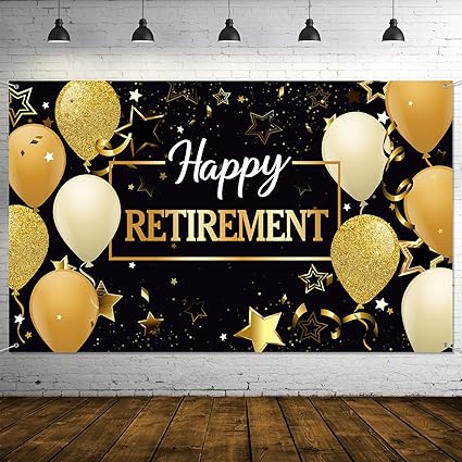 Happy Retirement Party Decorations, Extra Large Fabric Black and Gold