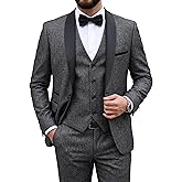 MY'S Mens 3 Piece Suit Set, One Button Shawl Lapel Tuxedo, Slim Fit Dinner Jacket Vest Pants & Tie, for Party Wedding Proms