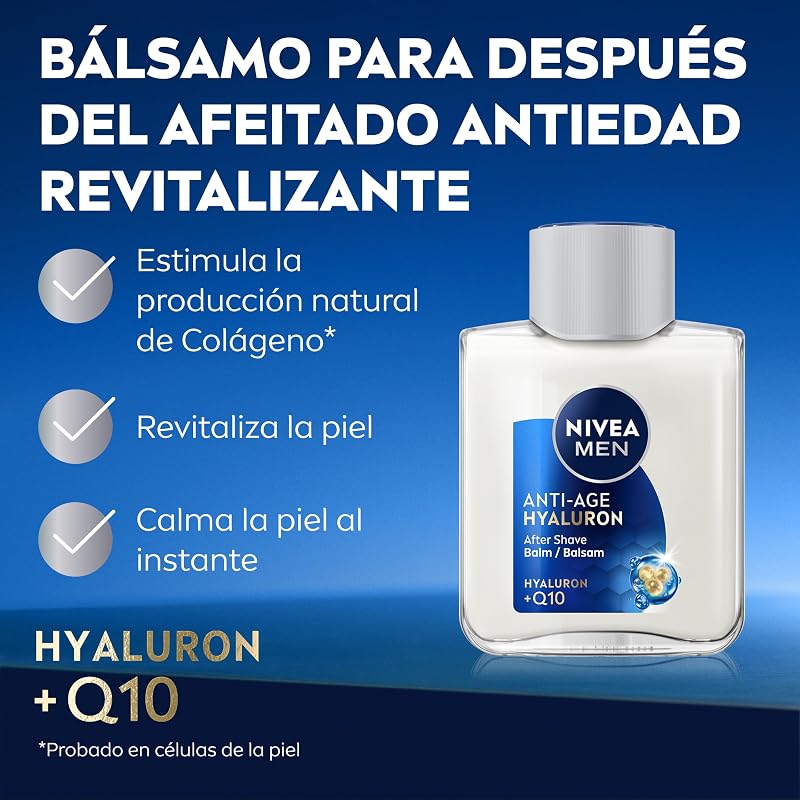 Hyaluron Bálsamo After Shave Antiedad con Ácido Hialurónico (1 x 100 ml), bálsamo hidratante para calmar la piel tras el afeitado, bálsamo facial refrescante