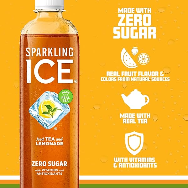 SPARKLING ICE TEA + LEMONADE SPARKLING WATER, ZERO SUGAR FLAVORED WATER, WITH VITAMINS AND ANTIOXIDANTS, LOW CALORIE BEVERAGE, 17 FL OZ BOTTLES (PACK OF 12)