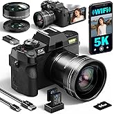 5K&64MP Digital Cameras for Photography&Video, Vlogging Camera for YouTube, Compact Camera with 64GB TF Card, WiFi,and Wide-Angle & Macro Len, AUTOFOCUS 16X Zoom for Entry-Level User, Beginners(Black)