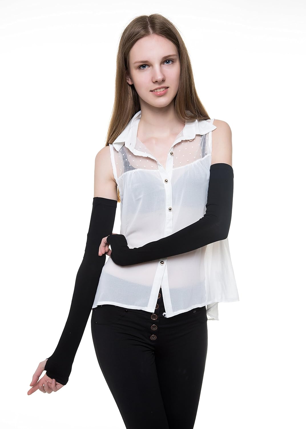 Women Stretchy Long Sleeve Fingerless Gloves, Suitable for, Black, Size One Size at  Women’s Clothing store