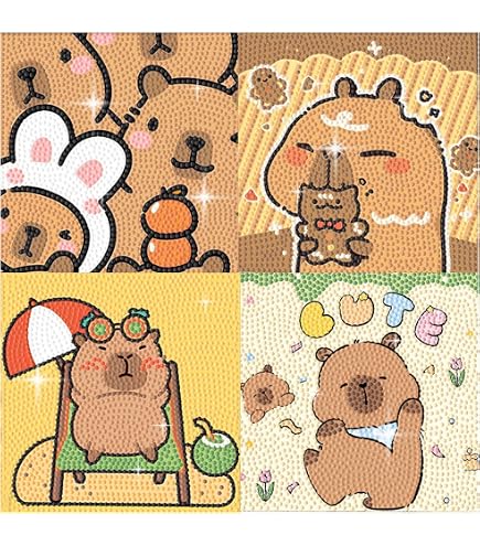 Kit Diamant Painting Capybara Pour Enfants | 2 Toiles Avec Cadre | 5D Animaux | Bricolage Créatif | Décoration Murale