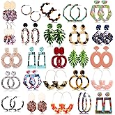 FIFATA 25 Pairs Acrylic Resin Statement Earrings Set for Women Mottled Hoop Fashion Drop Dangle Jewelry Hypoallergenic for Sensitive Ears