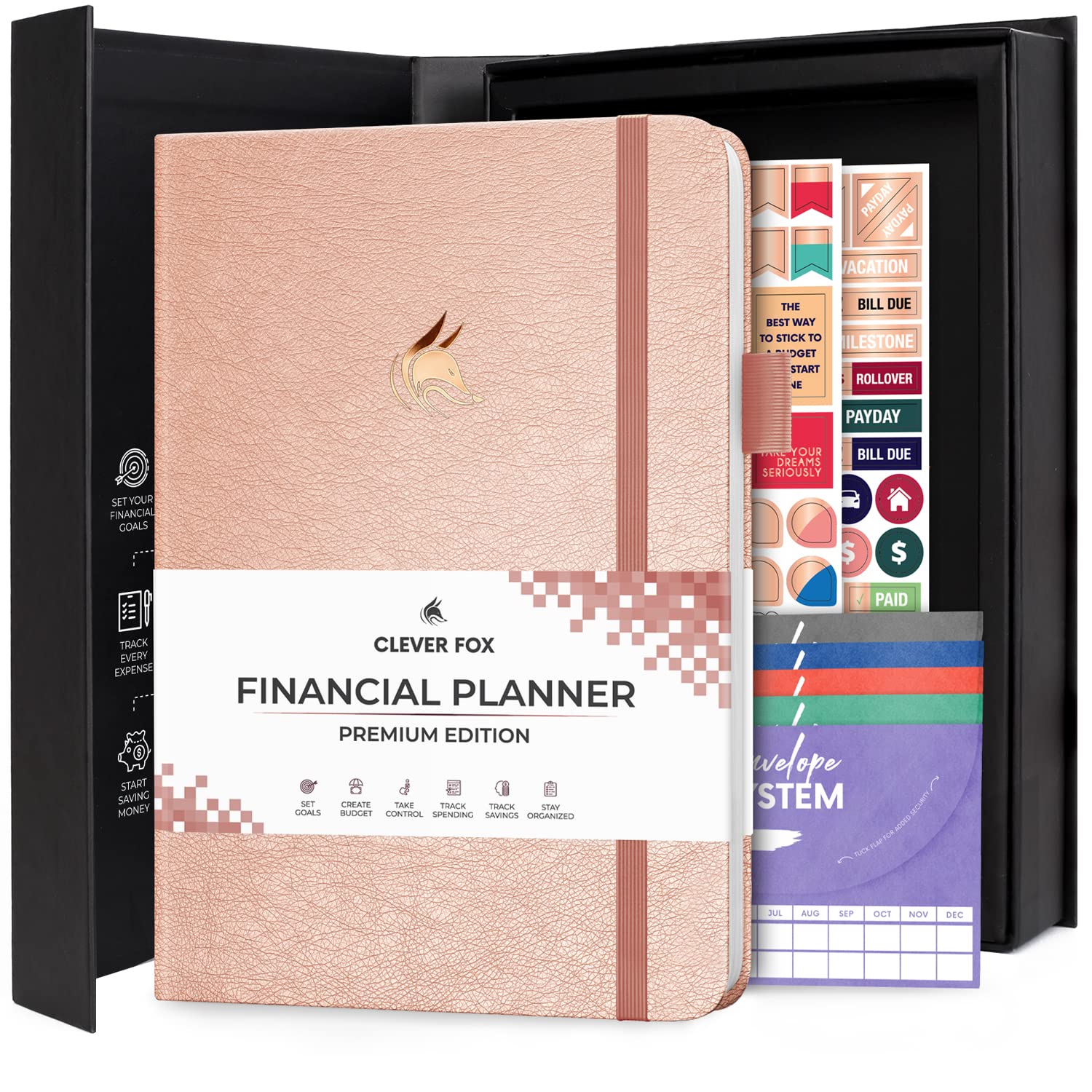 Photo 1 of Clever Fox Budget Planner Premium Edition – Expense Tracker Notebook + 5 Cash Envelopes, Budget Planner Organizer; Budget Book & Journal to Control Your Money, Undated; A5 Hardcover – Rose Gold