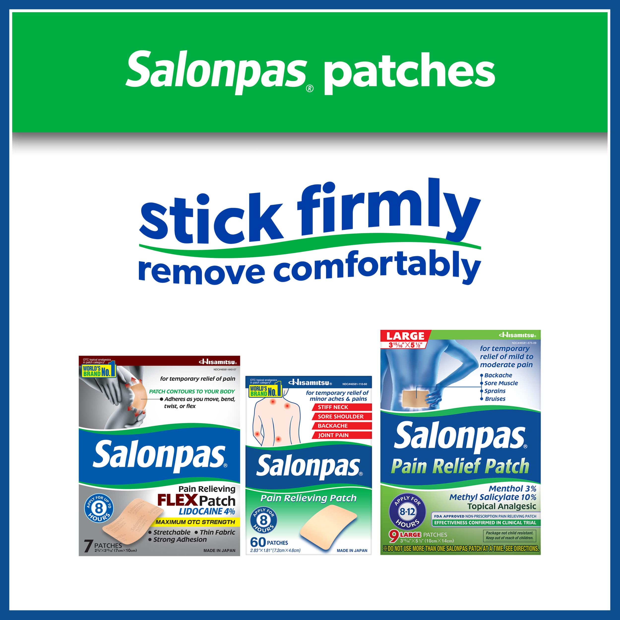 Salonpas Pain Relieving Patch, LARGE, 6 Count, for Back, Neck, Shoulder, Knee Pain and Muscle Soreness, 8 Hour Pain Relief