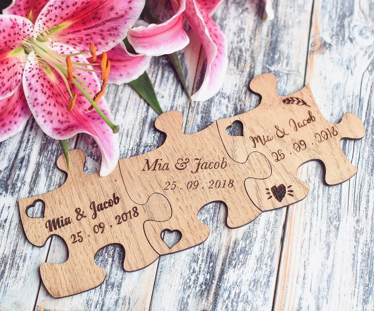 Personalised Puzzle Piece Wedding Favour Coasters (Couple, Wedding