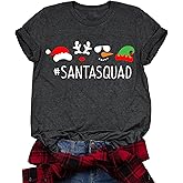 Christmas T-Shirt Women Santa Squad Shirt Cute Short Sleeve Christmas Graphics Shirt Xmas Tee Tops