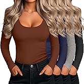 Oakgarden 4 Pack Women's Scoop Neck Long Sleeve Shirts Slim Fitted T-Shirt 2026 Tight Lightweight Casual Y2k Basic Tee Tops