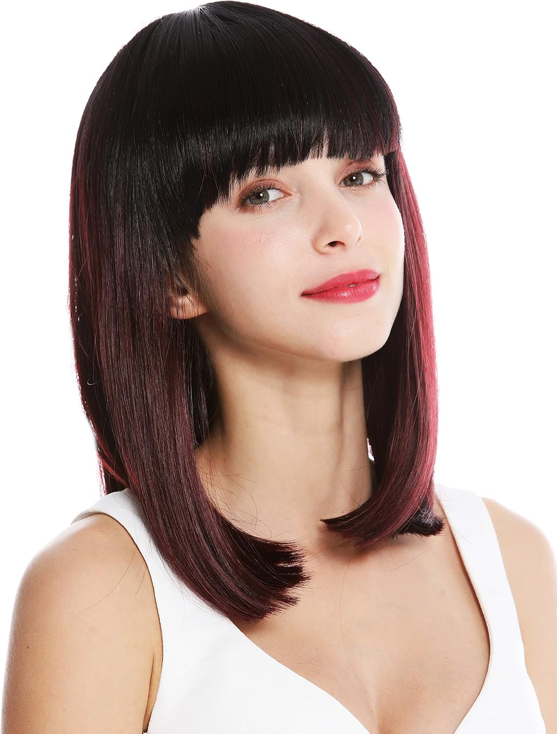 WIG ME UP - VK-2-99JYS1B quality women's wig shoulder length sleek fringe vamp ombre mix black crimson red - Image 3