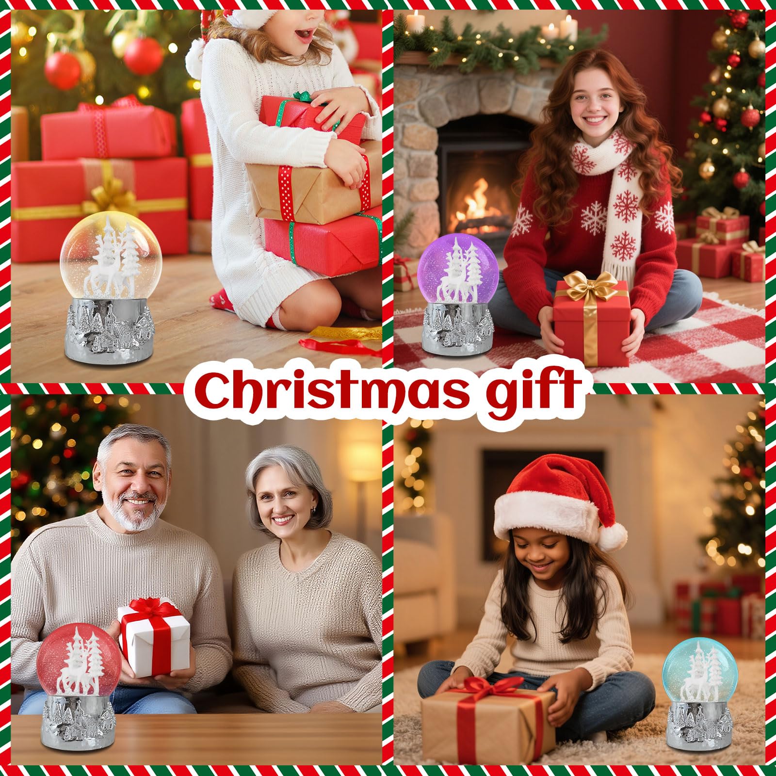 Hpoeude Winter White Deer Musical Christmas Snow Globe LED Light Up, 6.7Inch Height Water Globe, Festive Christmas Decor, Ideal Gift for Women and Adult.