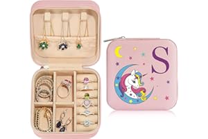 Parima 4-16 Year Old Girl Birthday Gifts - Birthday Gifts for Girls Jewelry Box, Unicorns Gifts for Girls Jewelry Box, Teen Girl Gifts Trendy Stuff, Mini Pink Travel Jewelry Case Cute Gifts Initial S