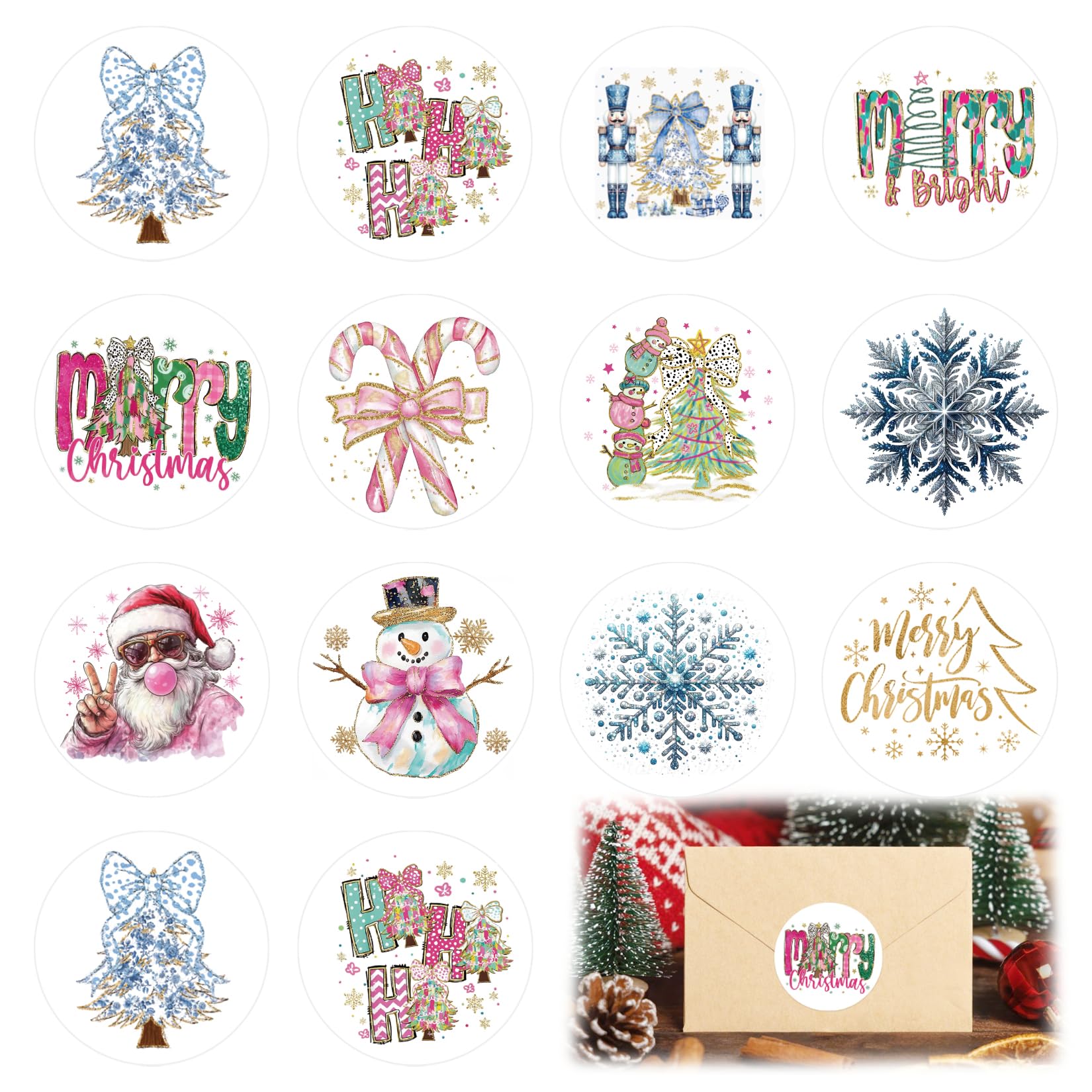 Photo 1 of 120pcs Christmas Stickers Glitter Merry Christmas Tree Snowflake Self-Adhesive Decals Round Xmas Winter Holiday Stickers for Envelopes Seal Cards Gift DIY Crafts Party Supplies Decor(xmas120)
