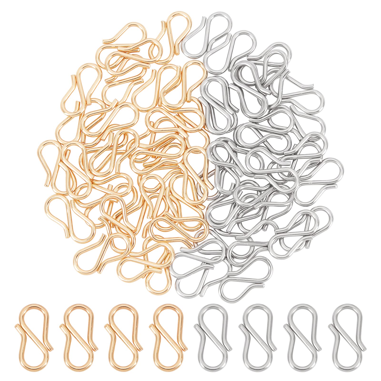 UNICRAFTALE About 60pcs 2 Colors S-Hook Necklace Clasp 304 Stainless Steel Chain Clasps Metal S Hooks Clasps Connectors S-Shaped Hook for Necklace Bracelet Jewelry Making