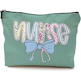 BILLAION Coquette Blue Bow Nurse Makeup Bag, Nurse Gifts for Women Cosmetic Bags, Nurses Appreciation Gifts, Preppy Stethoscope Nursing Makeup Zipper Pouch