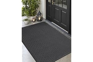 DEXI Front Door Mat Outside Entrance, Large Non Slip Entry Floor Doormat Heavy Duty Rubber, Dirt Trapping Welcome Mats All Weather for Patio Garage Double Back Door, 24x48, Maze Black