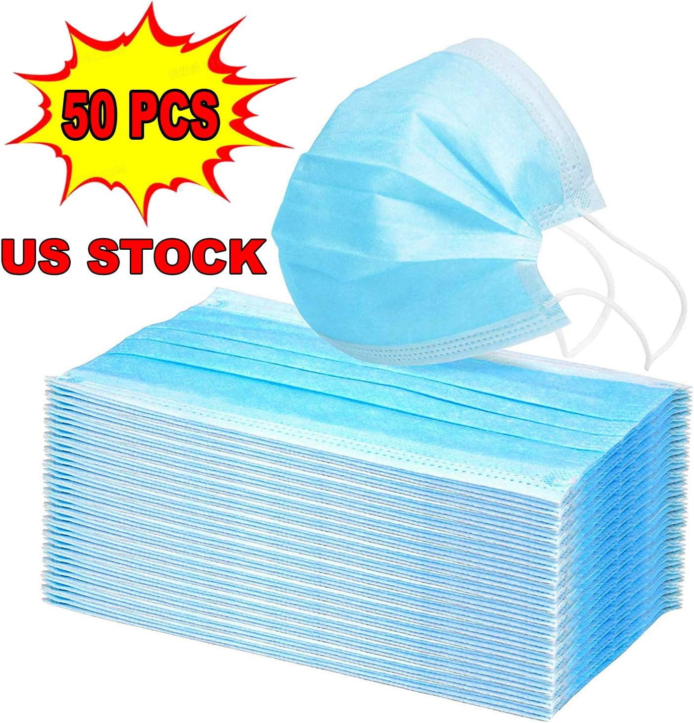 Face Masks Disposable 3-ply Surgical Dental Earloop Polypropylene Masks for Adult and Kids High Quality for Personal Health - Pack of 50 (Blue) (5PCS)