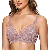 DOBREVA Women's Full Coverage Minimizer Lightly Lined Bra Lace Plus Size Underwire