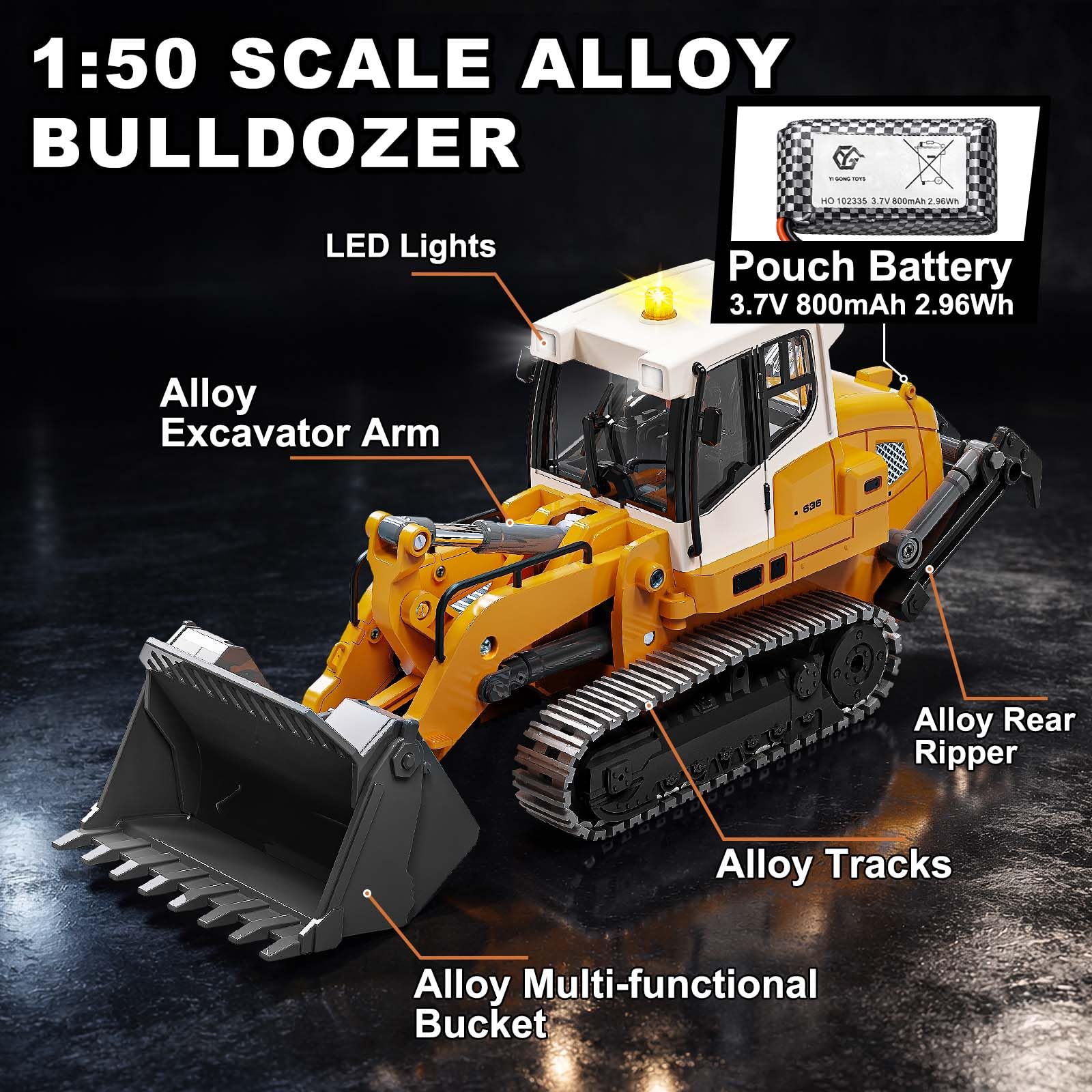 RC Radlader 1:50,Mini RC Loader Laderaupe mit Metallschaufel, Metallketten, 2,4 GHz LCD-Fernbedienung, Licht & Sound, 2 Akkus, realistisches Baustellenfahrzeug, für Erwachsene und ab 6 Jahren 3