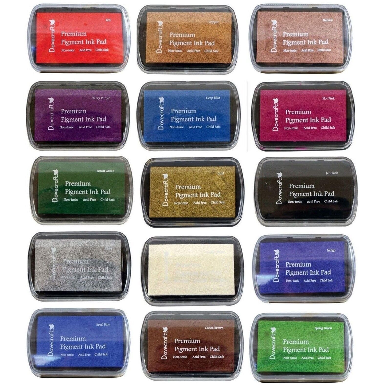 Set of 15 DOVECRAFT PIGMENT INK PADS Rubber stamping Assorted Colours
