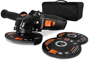 WEN 94475 7.5-Amp 4-1/2-Inch Angle Grinder with Reversible Handle, Three Grinding Discs, and Carrying Case, Black,orange