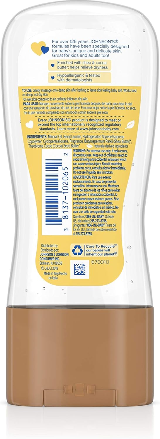 Johnson's Baby Oil Gel Enriched with Shea and Cocoa Butter, Great for Baby Massage, 6.5 fl. oz: Health & Personal Care
