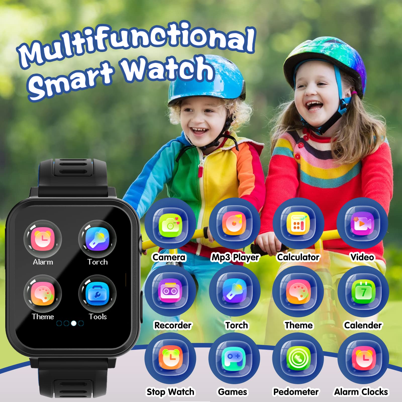 Sedzofan Smart Watch for Kids with 24 Puzzle Games HD Touch Screen Camera Music Player Pedometer Alarm Clock Calculator Flashlight 12/24 hr Kids Watches Gift for 4-12 Year Old Boys Toys for Kid