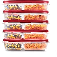 Rubbermaid EasyFindLids Meal Prep Containers, 5.1 Cup, Red