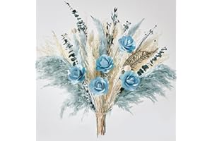Serwalin Natural Dried Pampas Grass Bouquet, Dried Flower Bouquet Blue Pampas Grass Decor Blue Flowers Boho Home Decor Bouquet Dried Flower Arrangement for Home Wedding Decoration(No Vase)