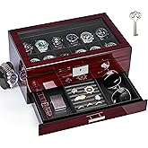 ANWBROAD 12 Slot Watch Cases for Men, Watch Box with Large Lid Jewelry Box with Watch Storage 2-Tier Paint Surface, Watch Holder Organizer for Men Lockable Watch Display Case UJWB001Y