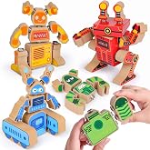 Coogam Fine Motor Building Robot Blocks for 3 4 5 Years Old Kids | Wooden Snap Together Builders, STEM Take Apart Robot Playset, Educational Learning Toy Gift for Boys Girls