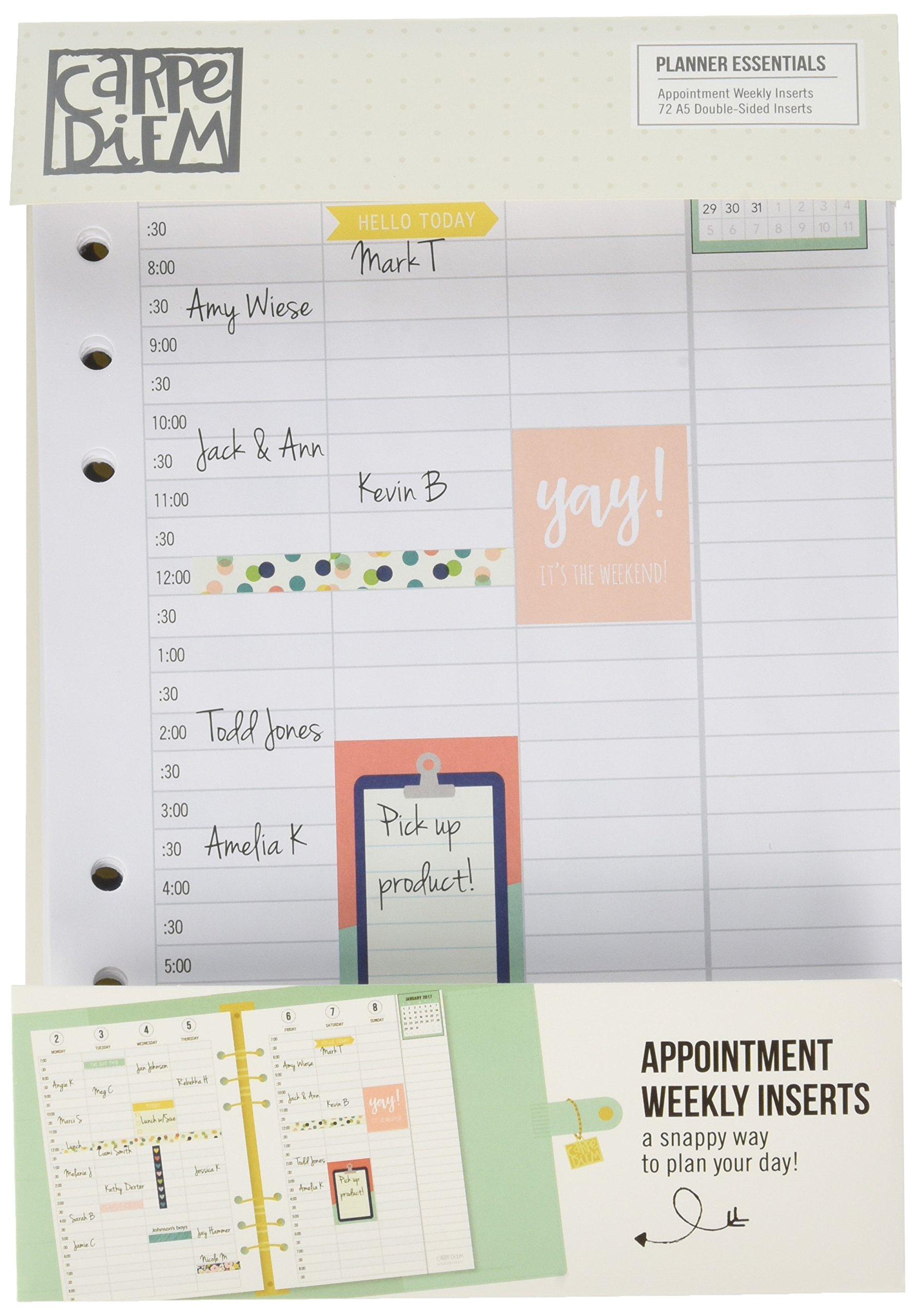 Carpe Diem Appointment Weekly Inserts, White