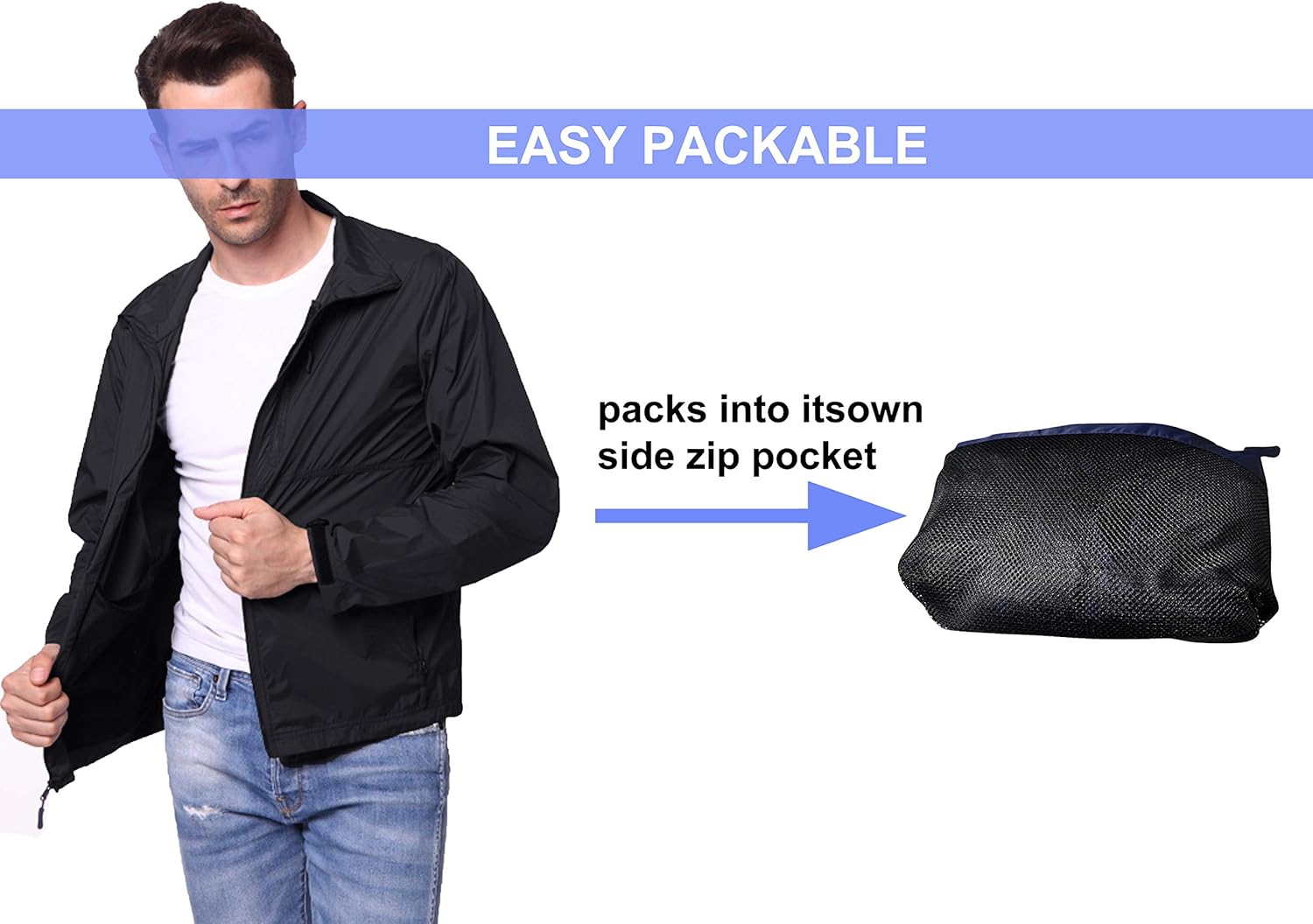 TRAILSIDE SUPPLY CO. Mens Windbreaker Jackets Lightweight Packable Jacket,Windproof and Dustproof: Clothing