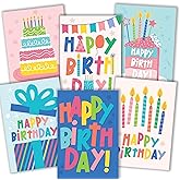 Hadley Designs Happy Birthday Cards Bulk with Envelopes - 24 Assorted Birthday Cards for Kids & Adults, Bulk Greeting Card Pack for Office, Blank Generic Bday Notecards with Envelopes, Designed in USA