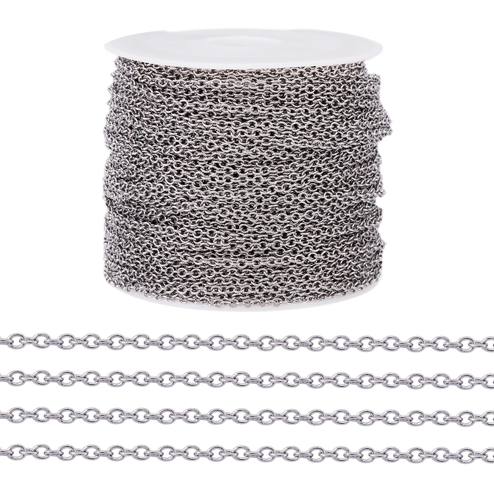 PandaHall 32.8 Feet Stainless Steel Cable Chains 2x1.5x0.4mm Unwelded Oval Cross Link with Spool for Jewelry Making