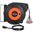 DEWENWILS 50Ft Retractable Extension Cord Reel 14AWG/3C SJTOW 13 Amp 3 Outlets