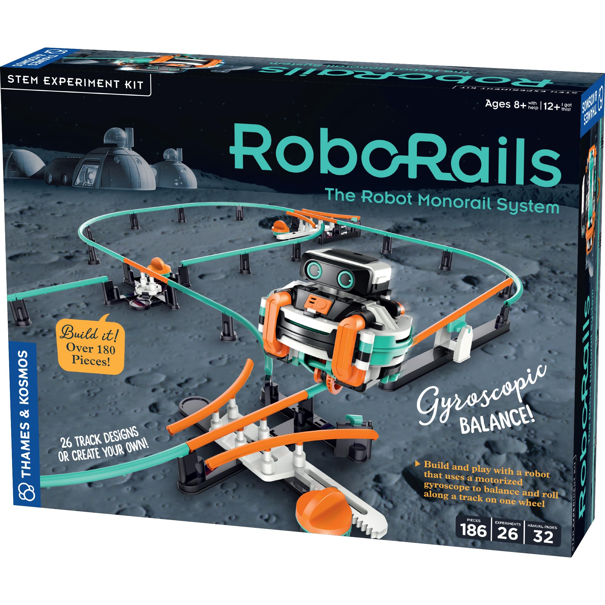 Photo 1 of Thames & Kosmos RoboRails STEM Kit, Toy of The Year Winner, Build a Robot Monorail System w/Splitters, Cross Switch, Seesaw Mechanism, Modern-Day Model Train Set, Explore Physics, Gyroscopic Forces
