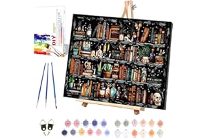 MIRCVSH Bookshelf Paint by Numbers for Adults with Framed Canvas-with Wooden Easel,Paint by Numbers Kits Framed Canvas,DIY Acrylic Oil Painting Kits with Brushes Nice Gift Box for Home Wall Decor(12x16 Inch)