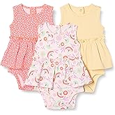 Amazon Essentials Baby Girls' Sleeveless Bodysuit Dress, Pack of 3