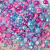Niziky 1100PCS Flatback Pearls and Rhinestones - 30g Mix Sizes Red Blue AB Color for Crafts, Resin Half Round Pearls for Nail Face Art