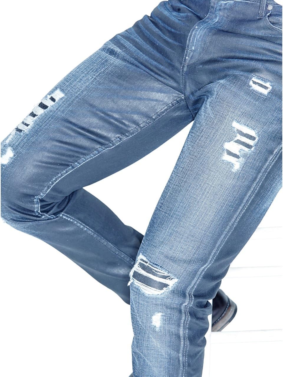 GUESS Men's Slim Tapered Destroyed Jeans in Conquest Wash at Amazon Men