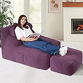 HABUTWAY Giant Bean Bag Chairs for Adults with Ottoman&Storage Pocket, Big BeanBag Chair Large Bean Bag Couch with Memory Foam Filled, Soft Faux Fur Bean Bag Sofa for Living Room(TEDDYPURPLE)