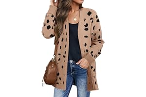 ZESICA Women's 2024 Fall Winter Long Sleeves Open Front Leopard Print Knitted Sweater Cardigan Coat Outwear